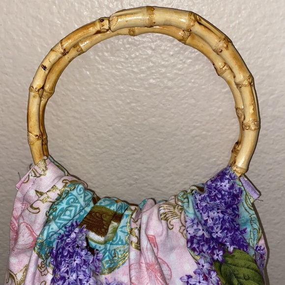 Homemade handbag, purse, satchel w/ bamboo handles & vintage style fabric - Picture 2 of 8
